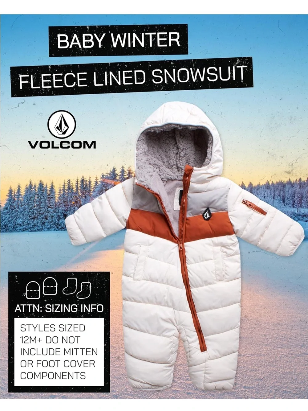 Volcom Kids Cream Puffer Snowsuit with Rust Accent and Gray Yoke